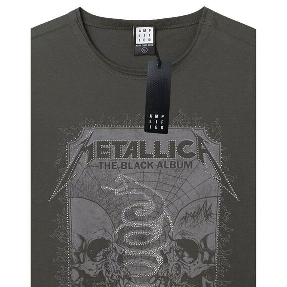 Amplified Mens The Black Album Metallica Diamante T-Shirt / Charcoal - Picture 2 of 3